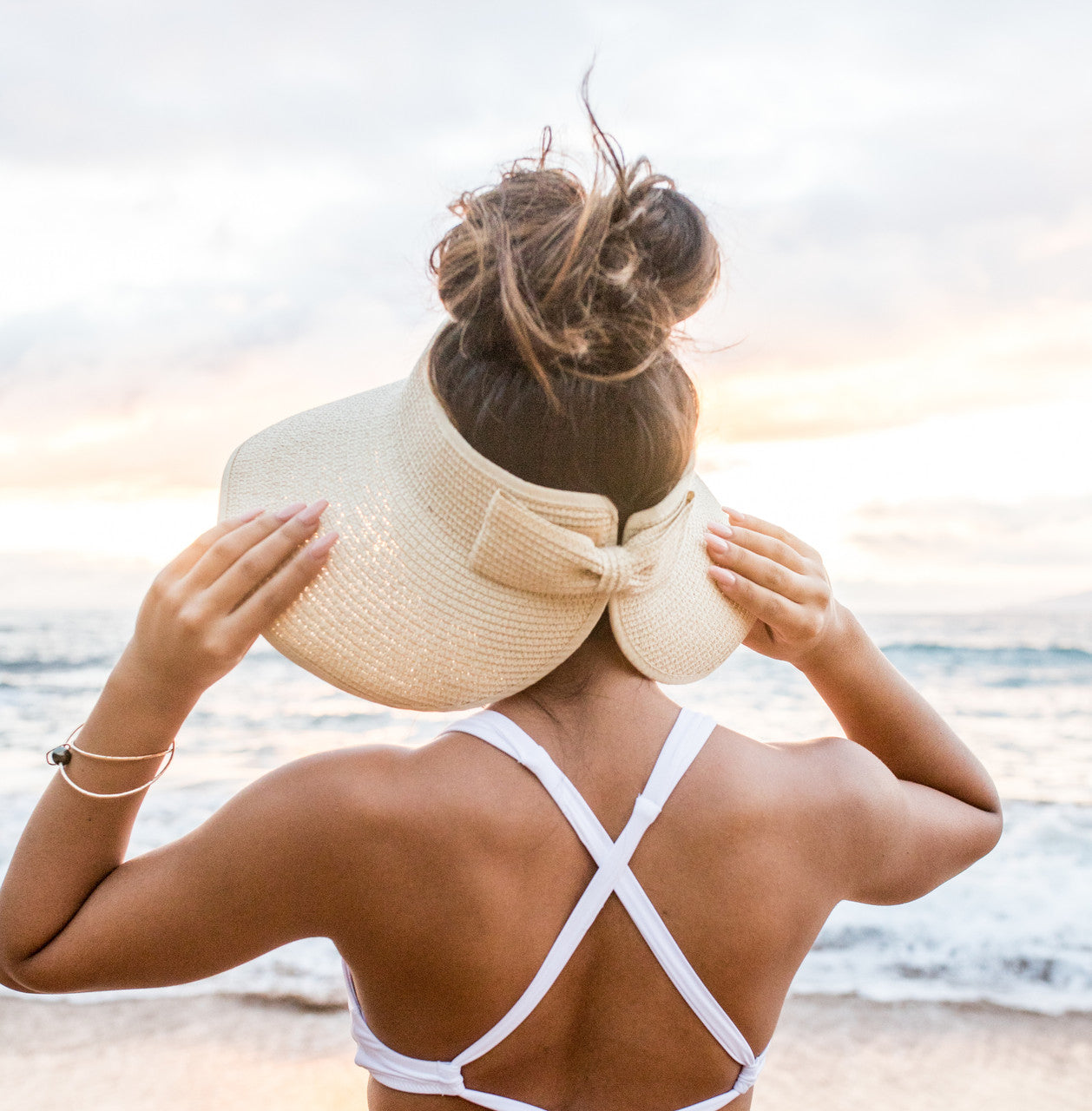 Foldable Wide Brim Bow Visor- Straw