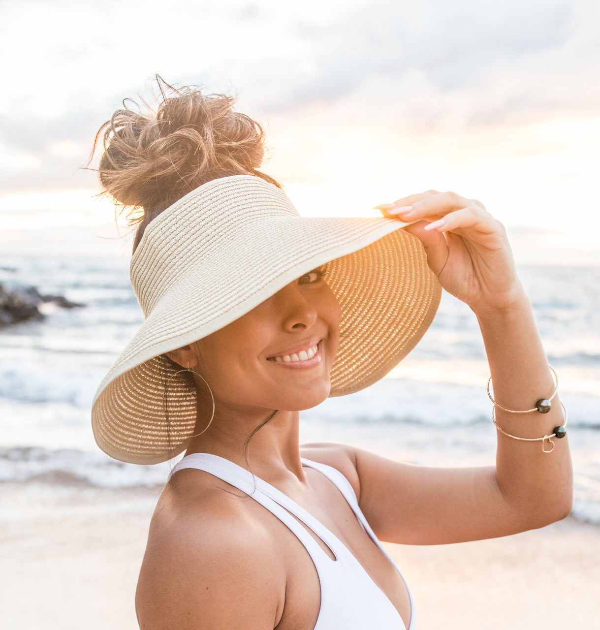 Foldable Wide Brim Bow Visor- Straw