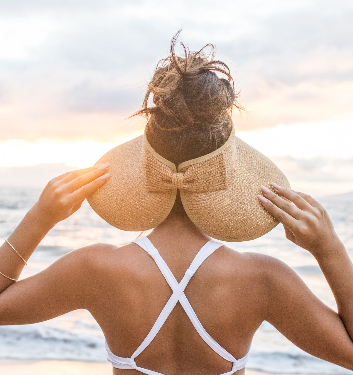 Foldable Wide Brim Bow Visor-Khaki