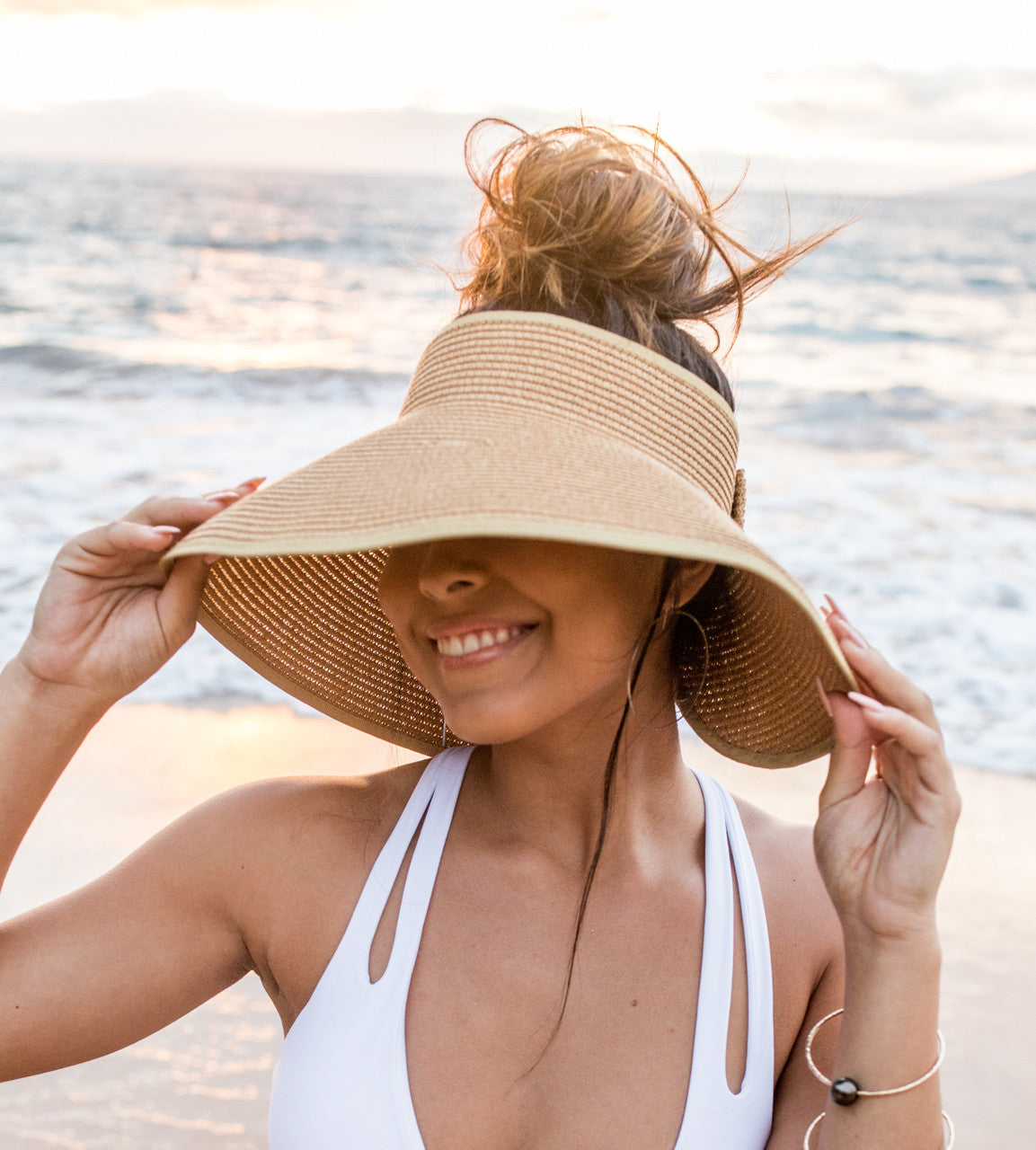 Foldable Wide Brim Bow Visor-Khaki