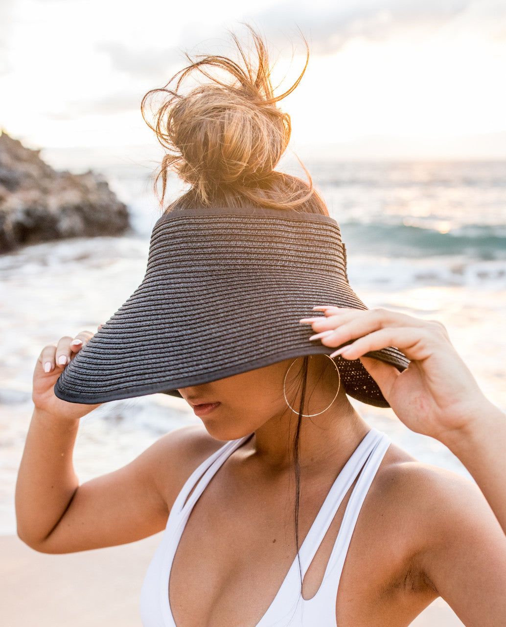 Foldable Wide Brim Bow Visor- Black