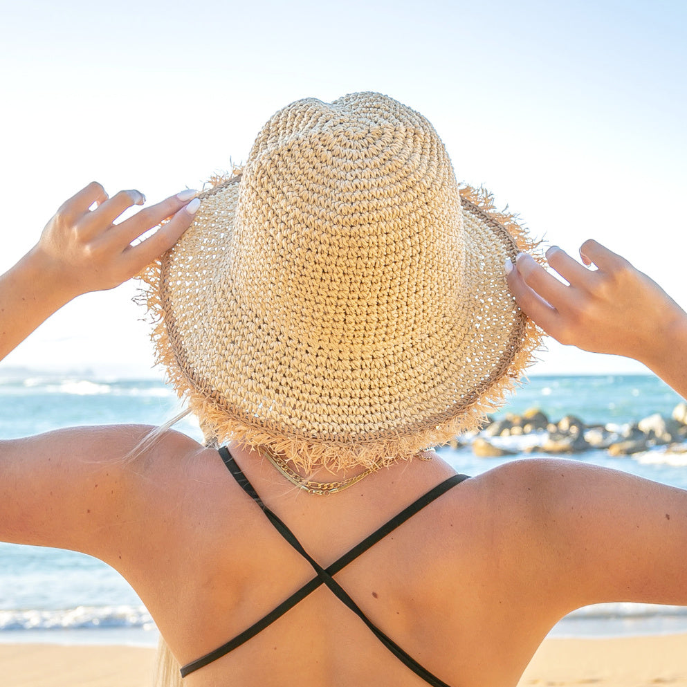 Fray Edge Straw Bucket Hat