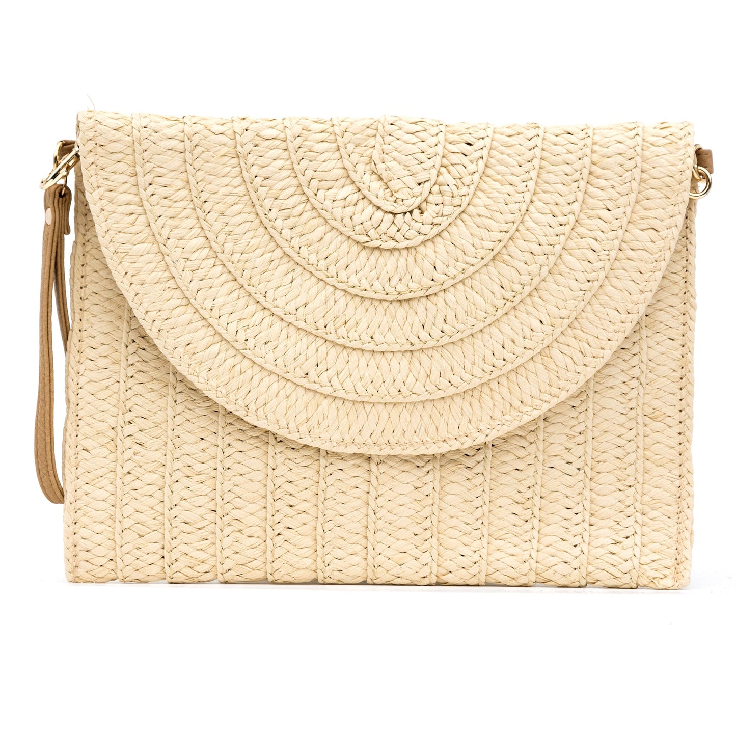Straw Foldover Convertible Clutch