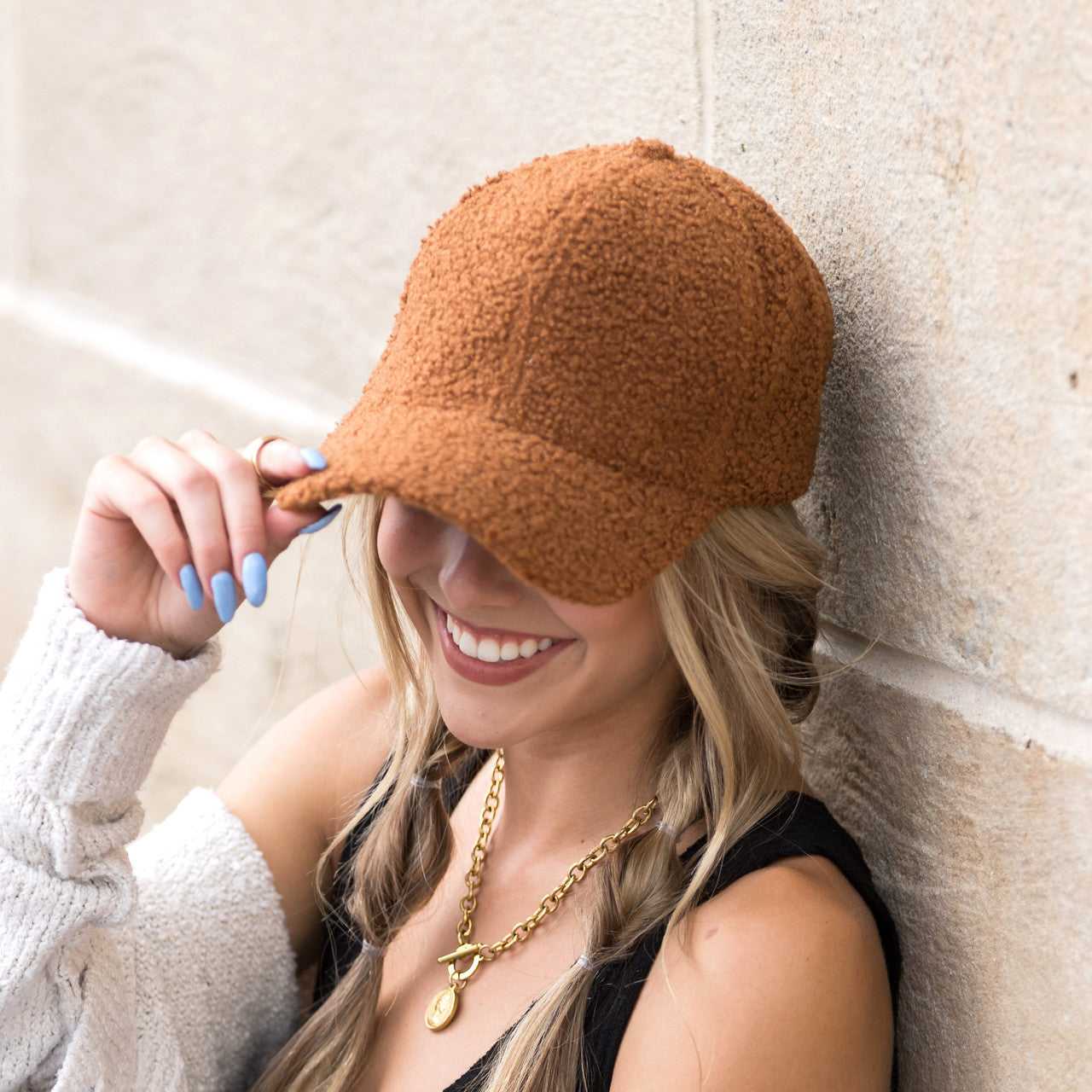 Boucle Sherpa Boyfriend Ball Cap-Dark Camel