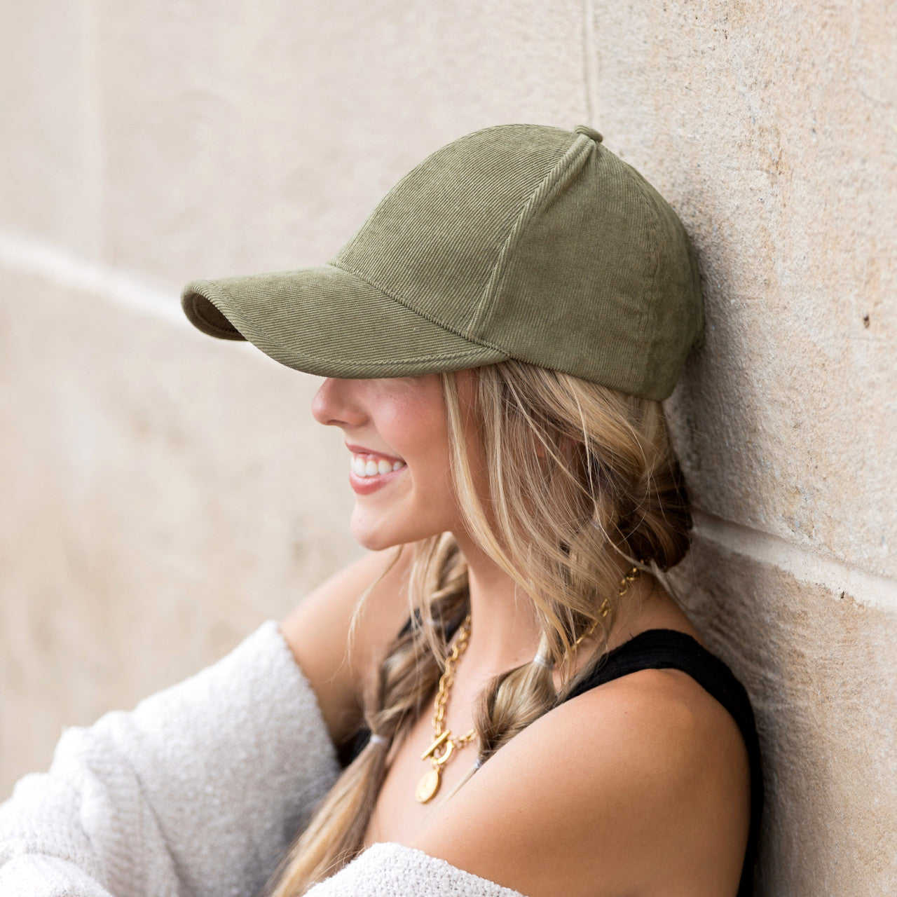 Micro Corduroy Boyfriend Ball Cap- Olive