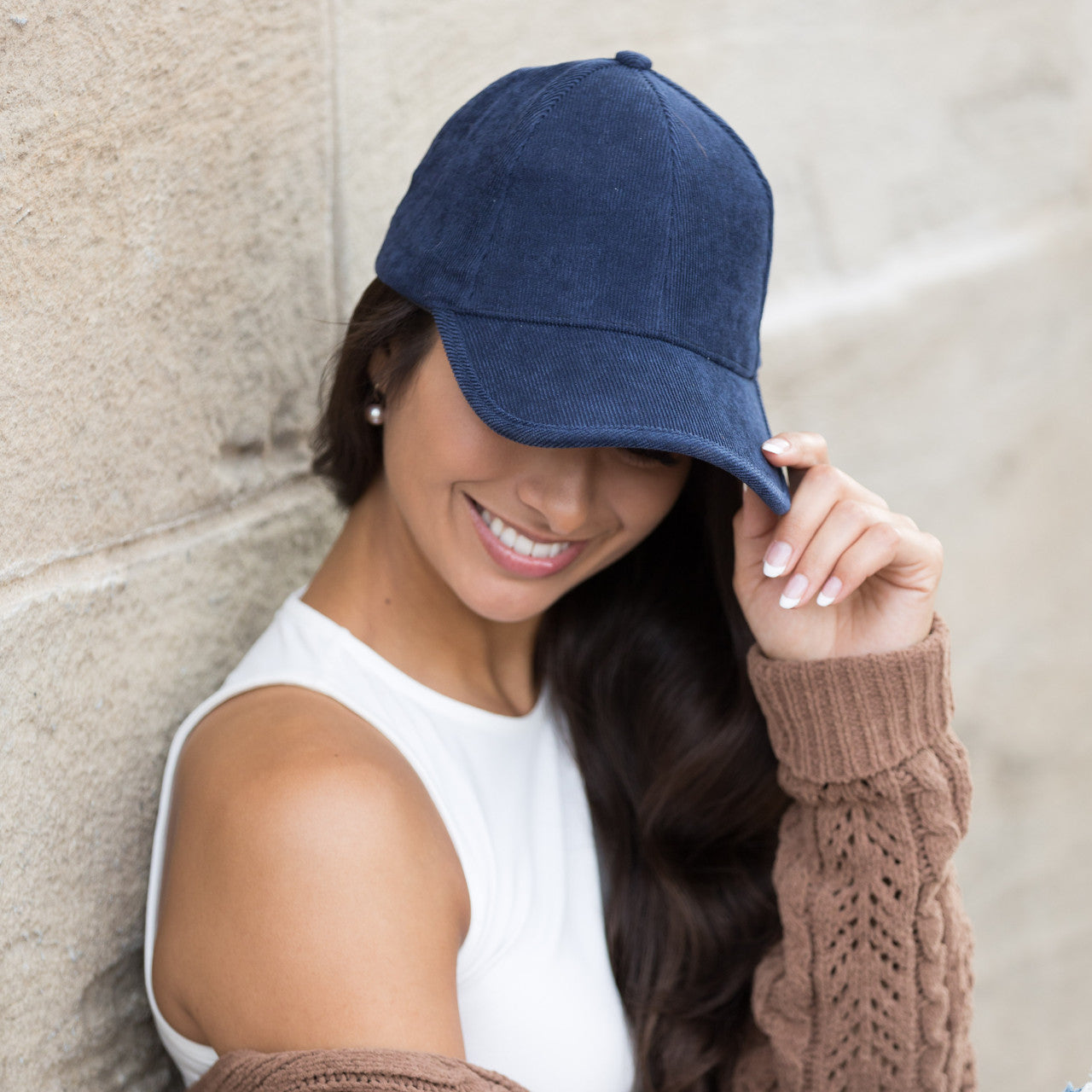 Micro Corduroy Boyfriend Ball Cap- Navy