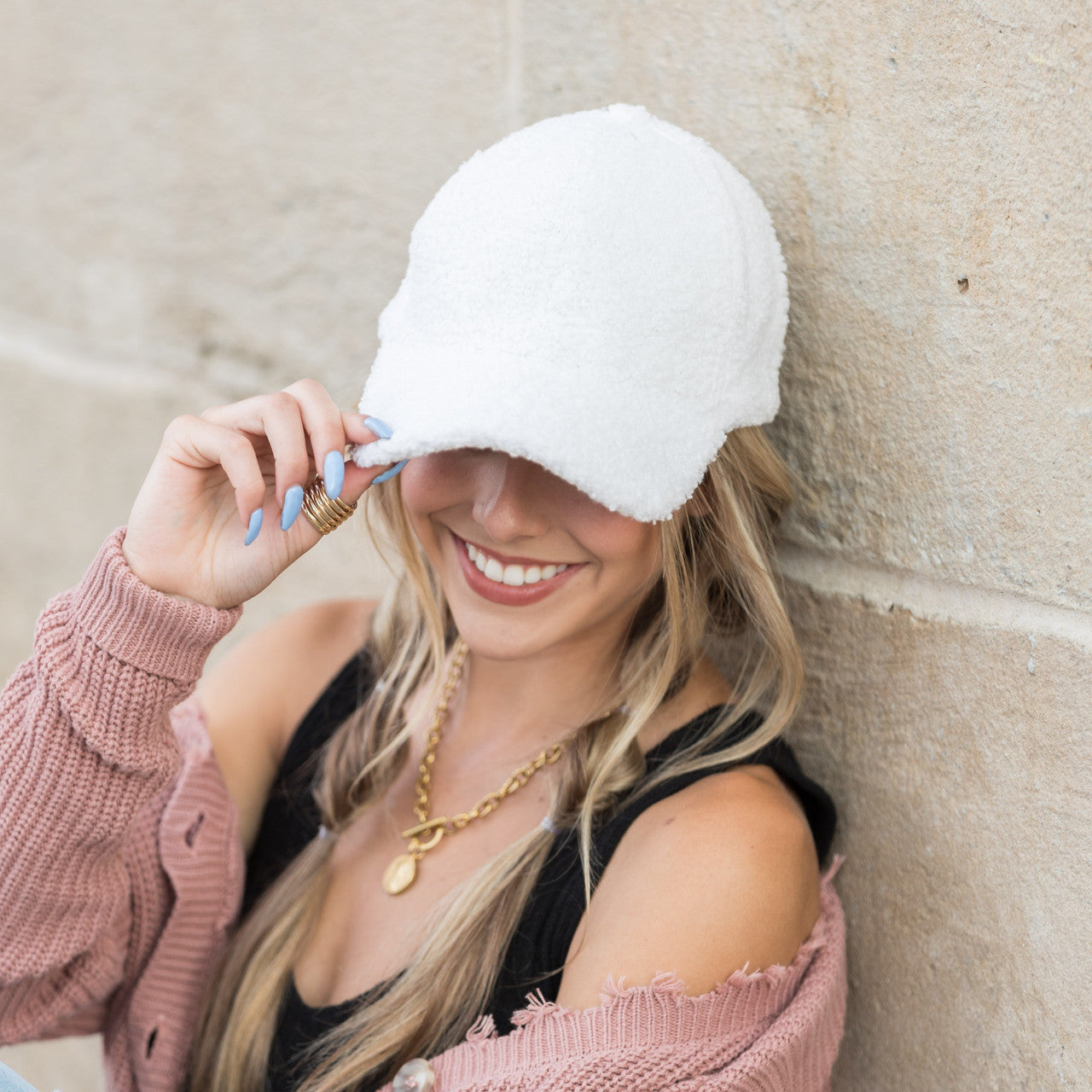 Boucle Sherpa Boyfriend Ball Cap-White