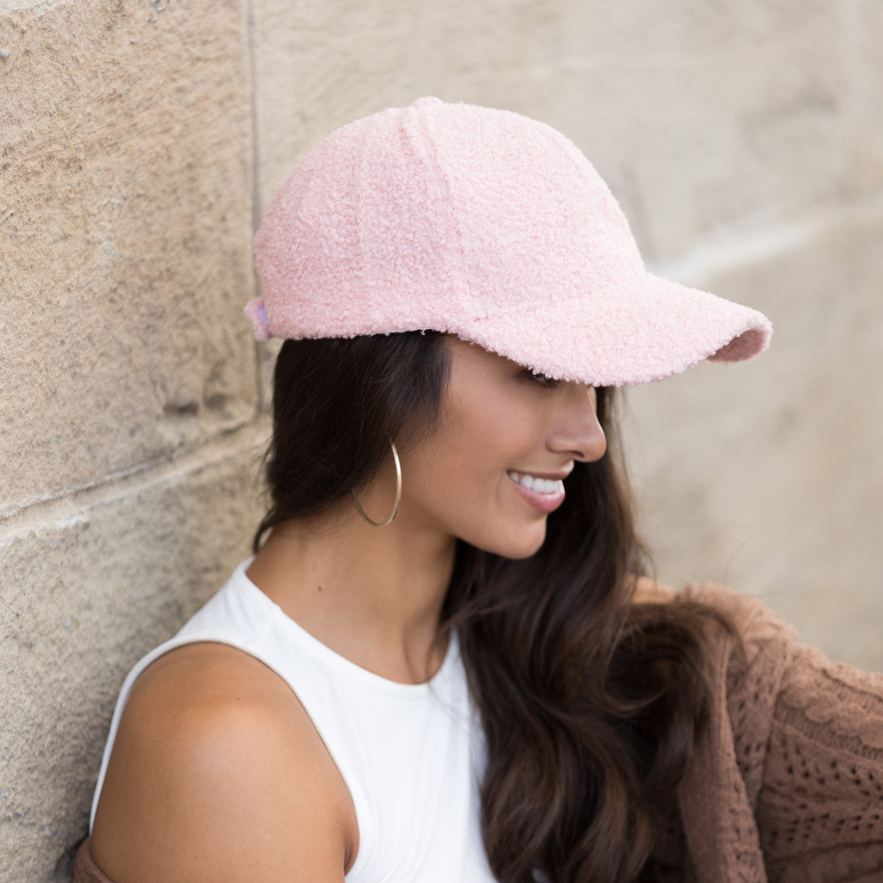 Boucle Sherpa Boyfriend Ball Cap-Blush