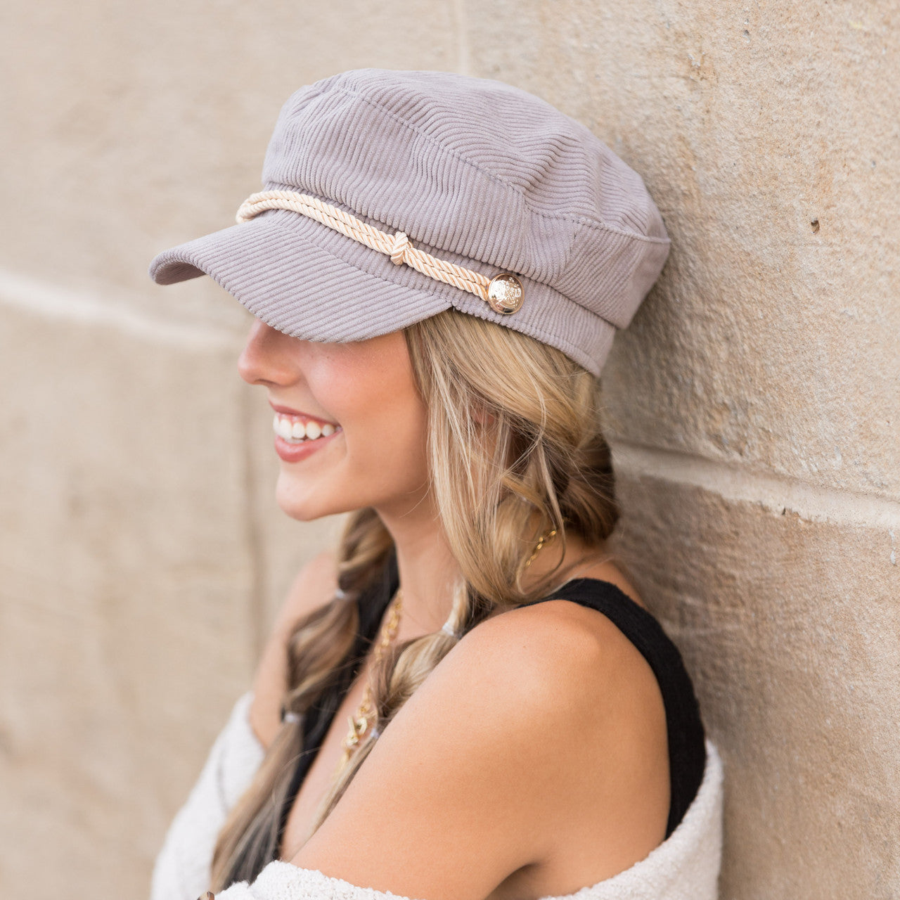 Corduroy Newsboy Cap- Gray