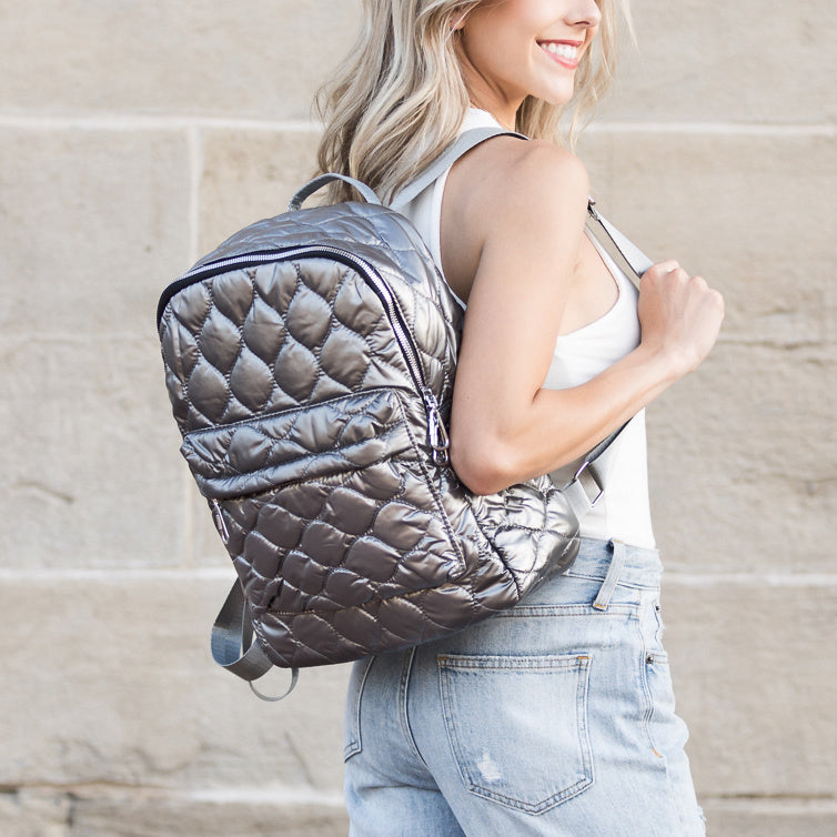 Jade Metallic Puffer Backpack