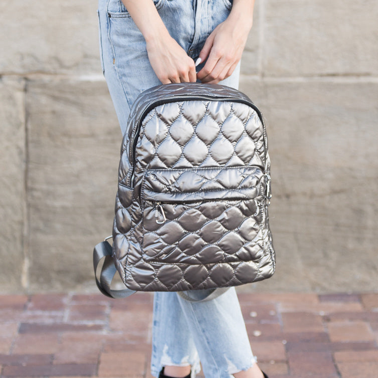 Jade Metallic Puffer Backpack