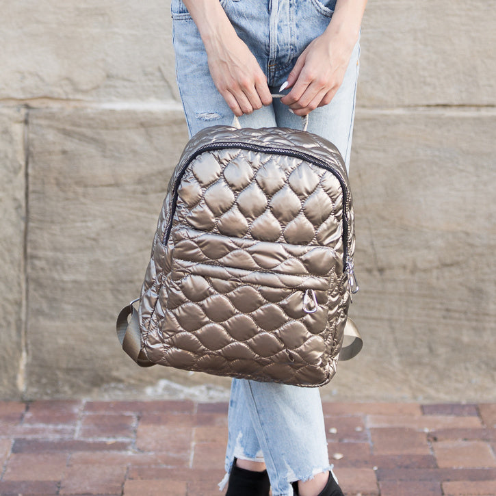 Jade Metallic Puffer Backpack