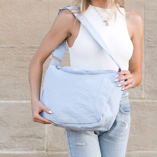 Lula Everywhere Nylon Messenger Bag- Blue Linen