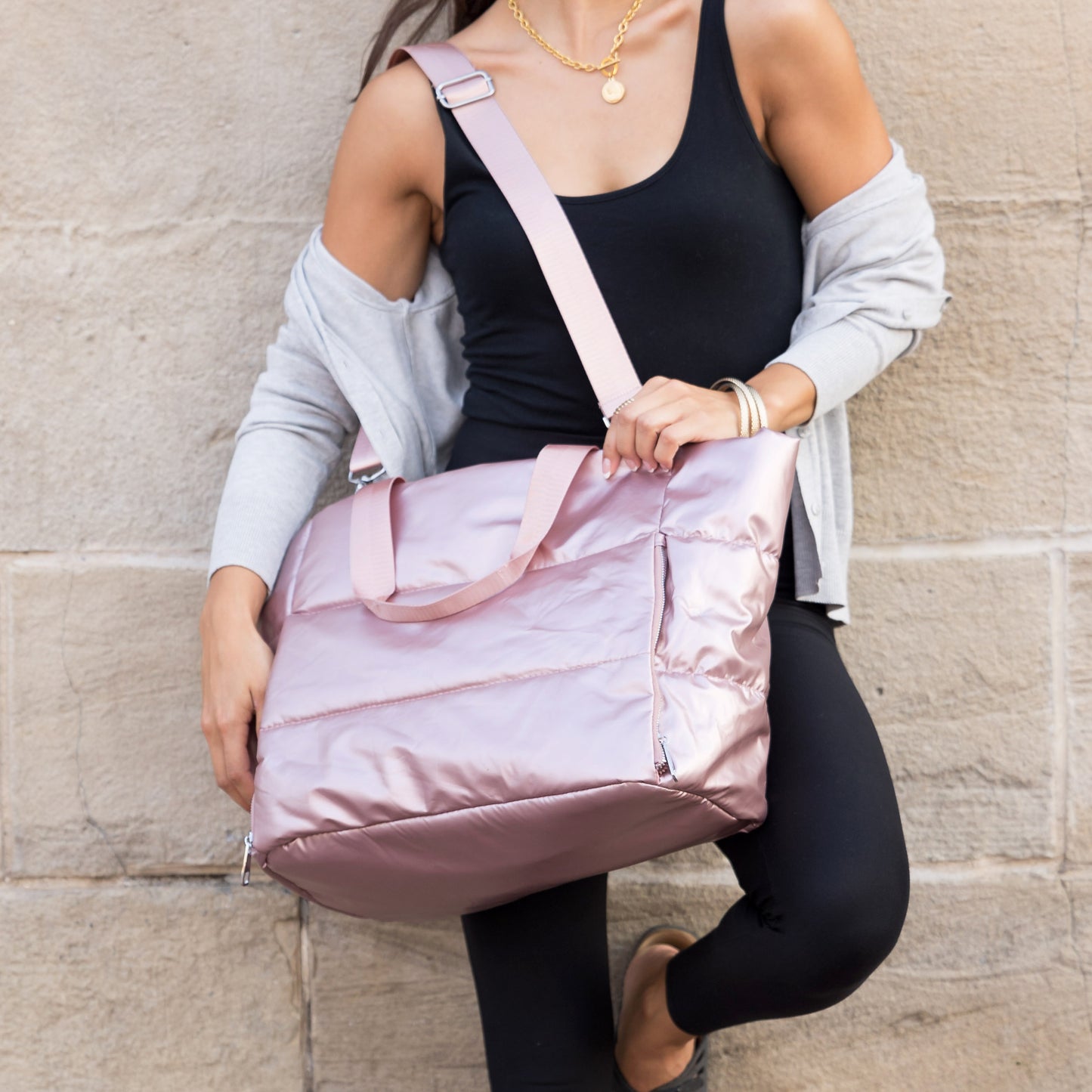 Metallic Puffer Tote