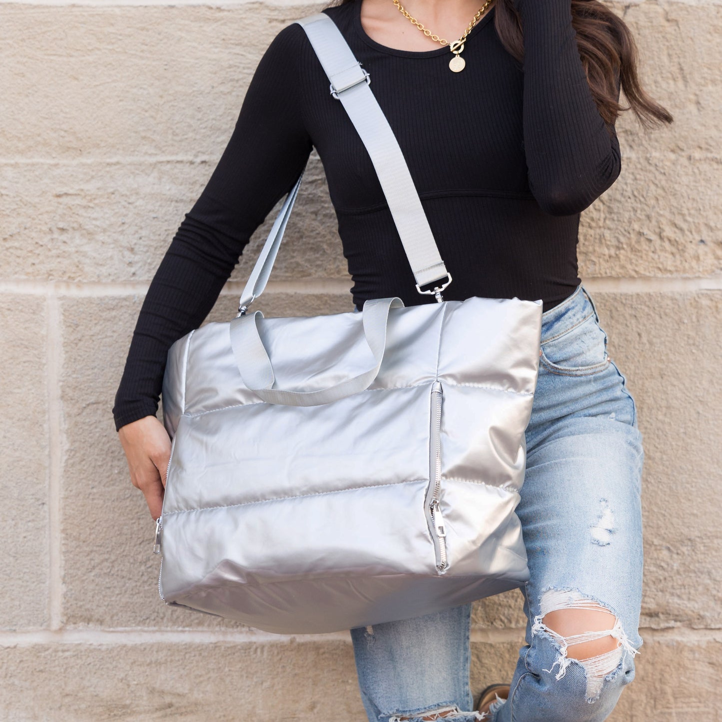 Metallic Puffer Tote