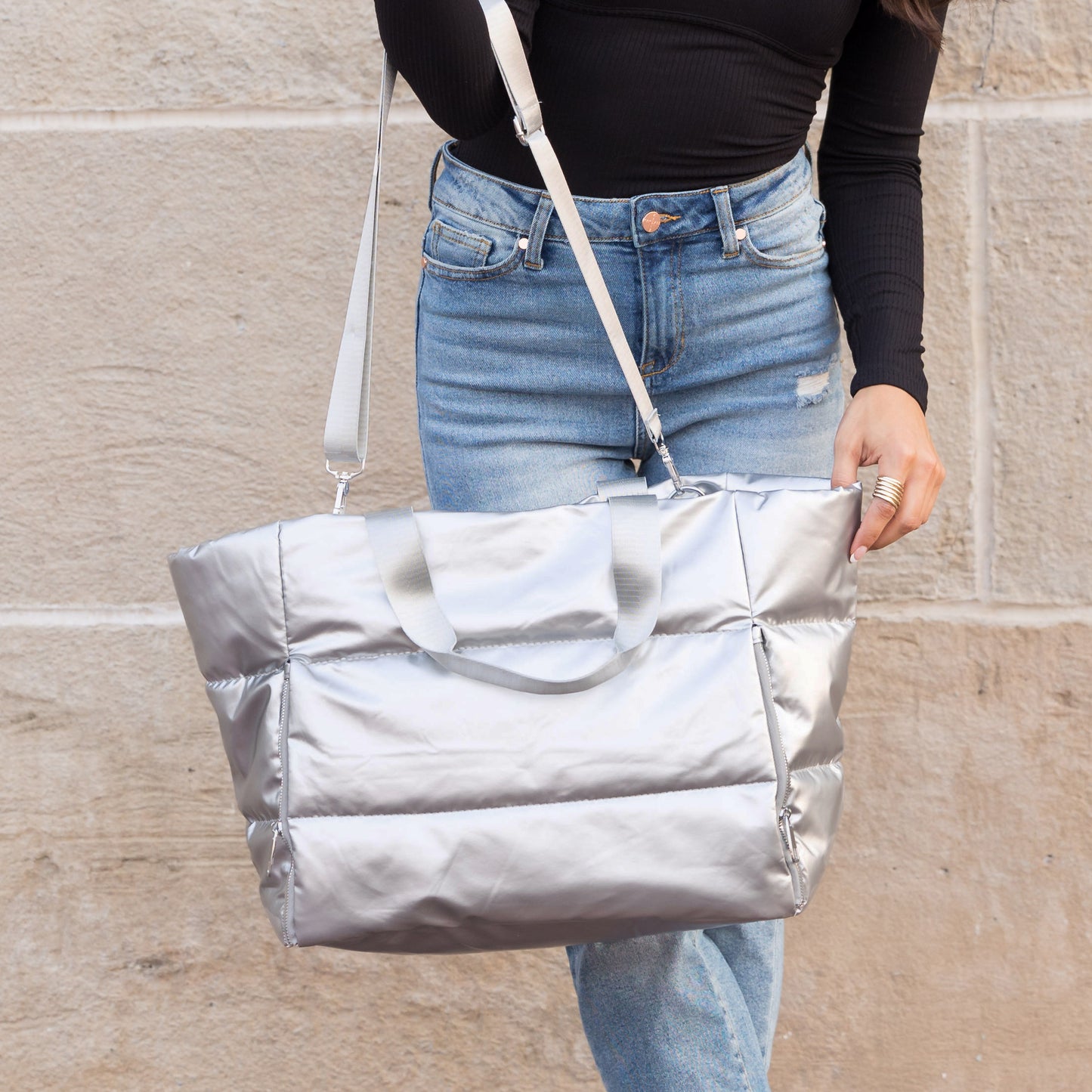 Metallic Puffer Tote