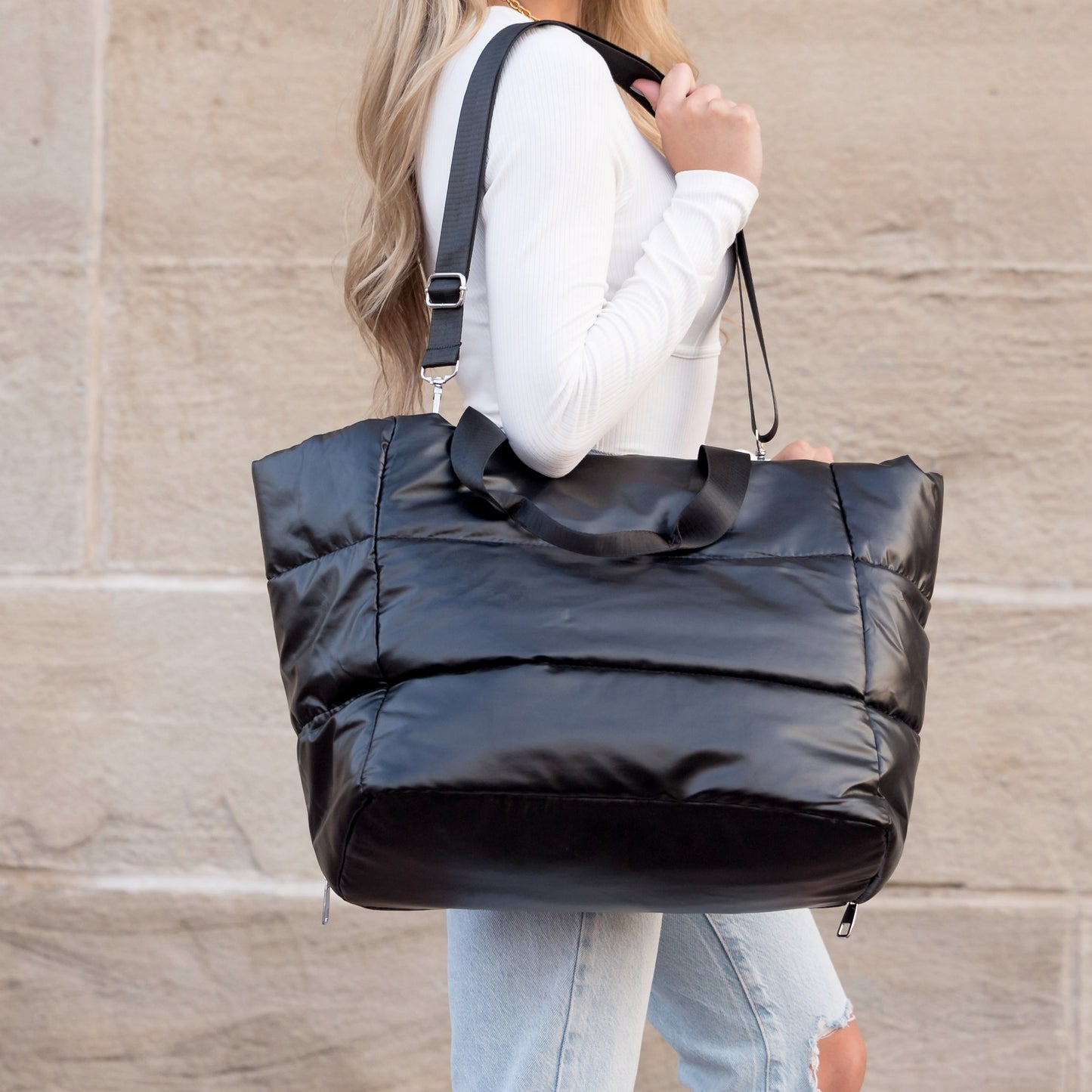 Metallic Puffer Tote