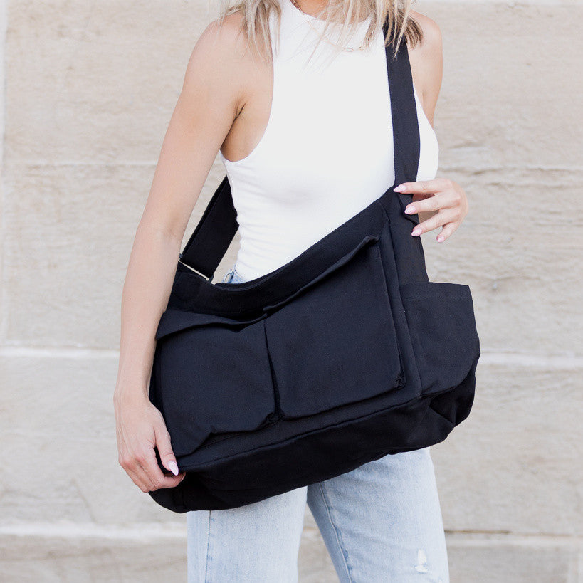 Nova Oversize Canvas Messenger Bag- Black
