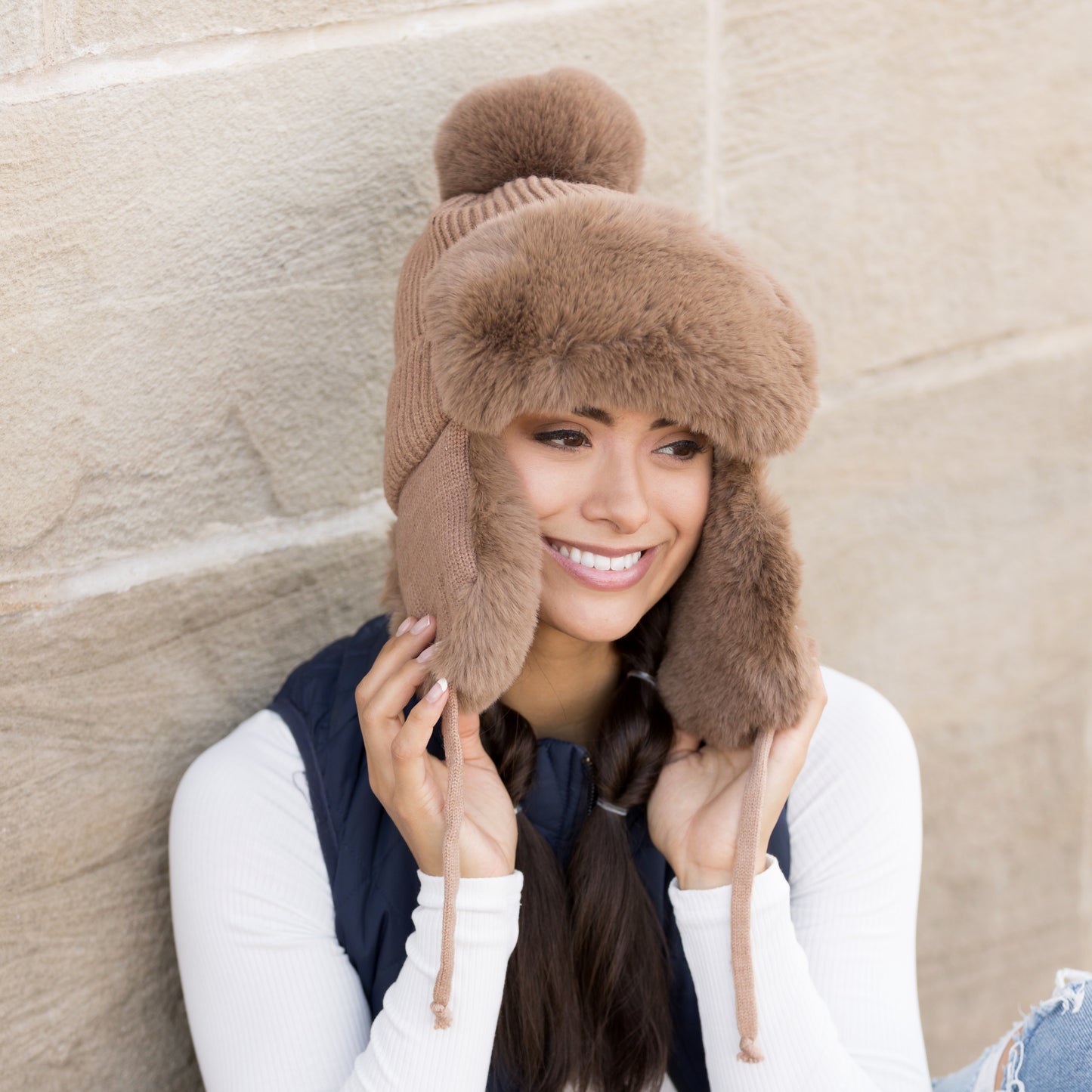 Ribbed Pom Trapper Hat