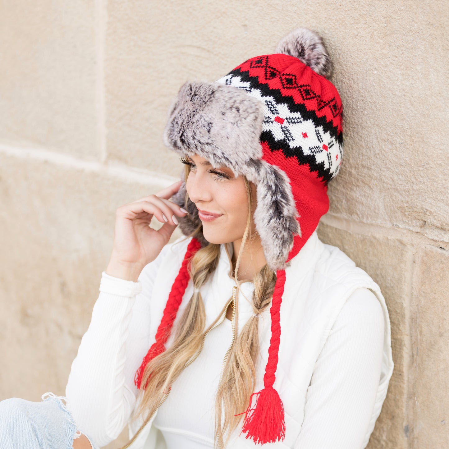Fair Isle Pom Trapper Hat