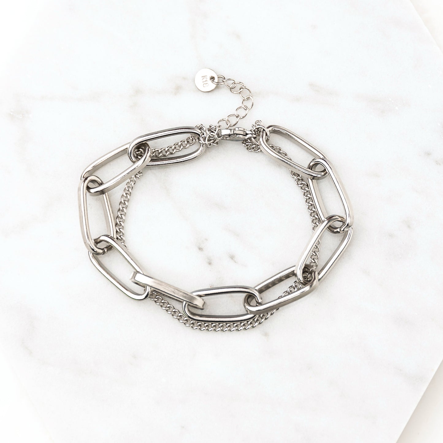 18K STAINLESS STEEL LAYERED PAPERCLIP BRACELET