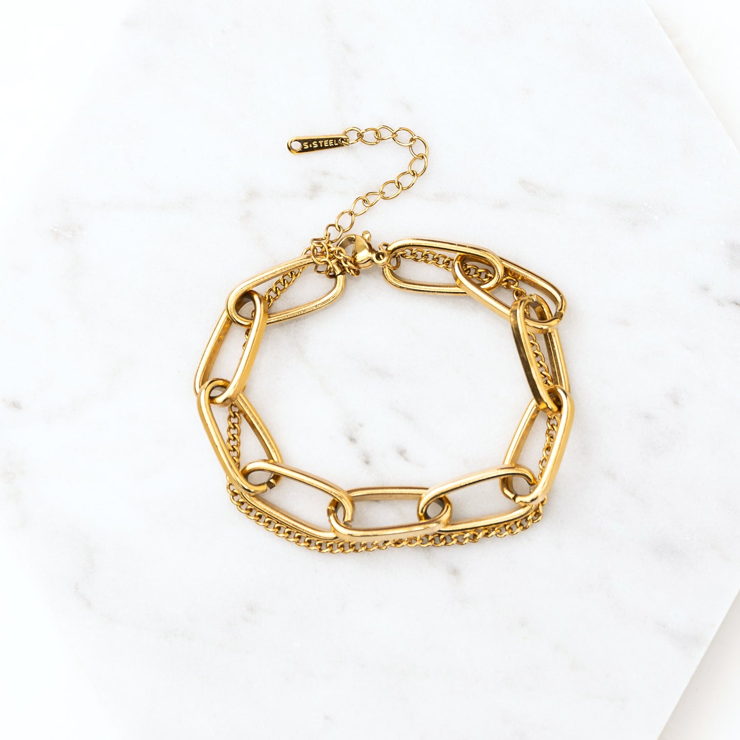 18K STAINLESS STEEL LAYERED PAPERCLIP BRACELET