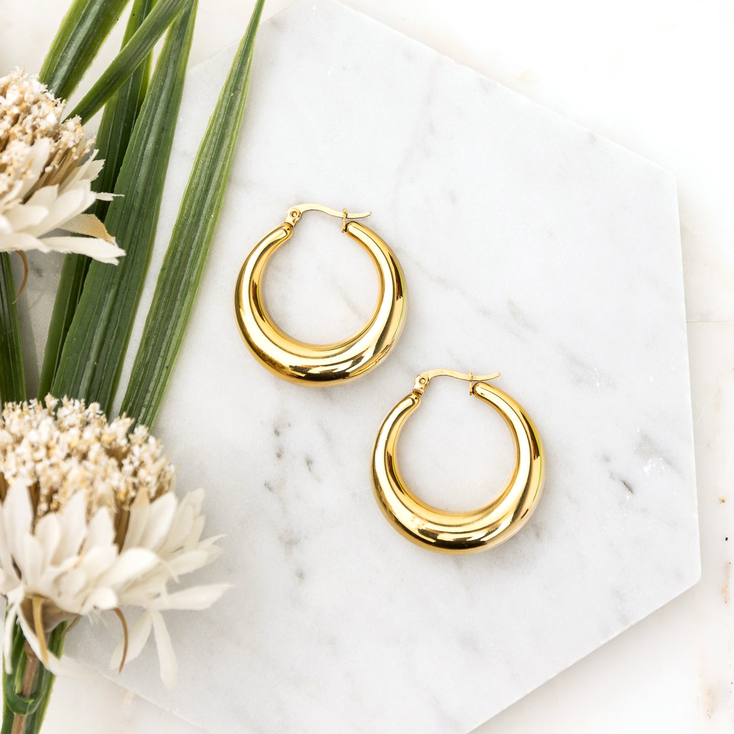 18K STAINLESS STEEL MOD HOOP EARRINGS