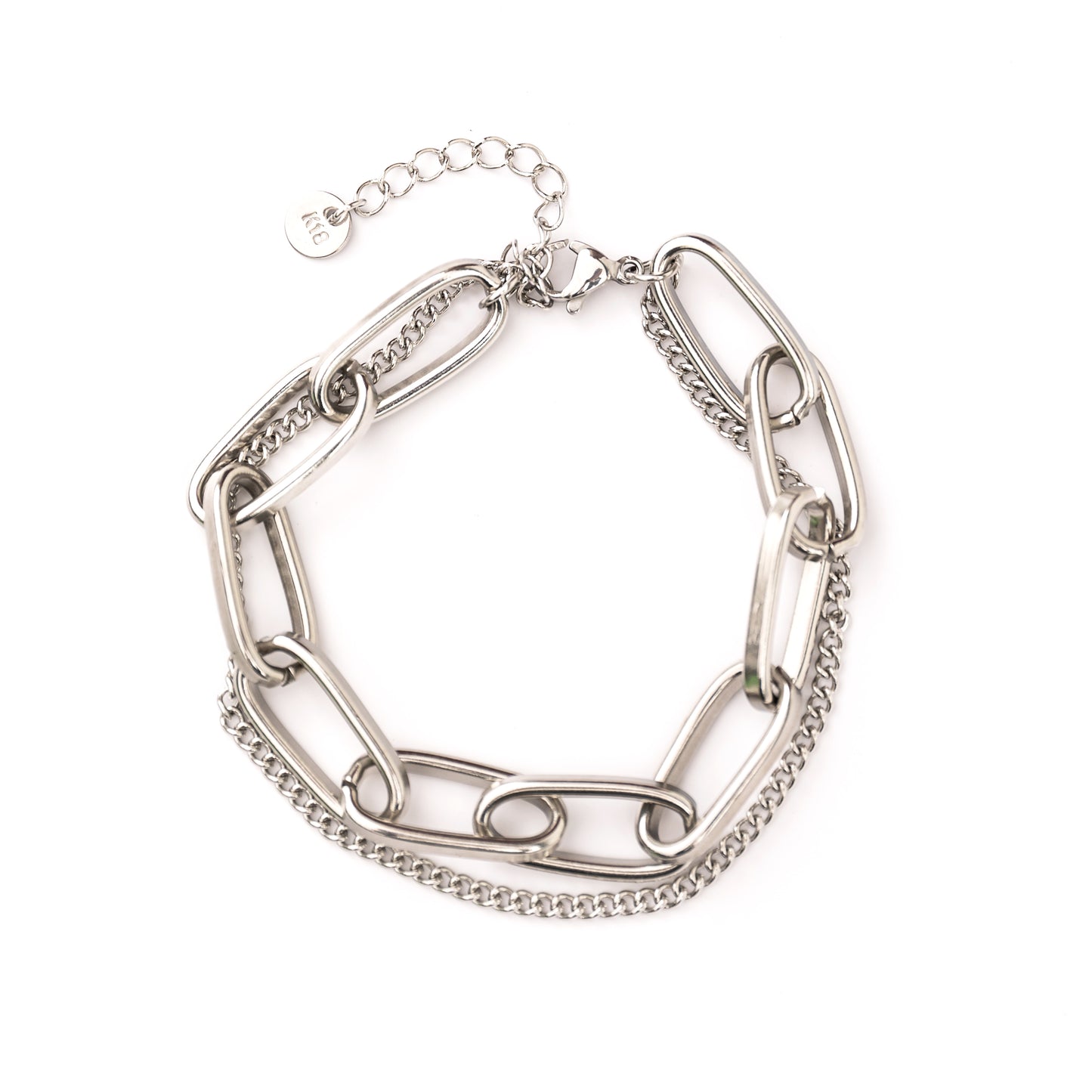 18K STAINLESS STEEL LAYERED PAPERCLIP BRACELET