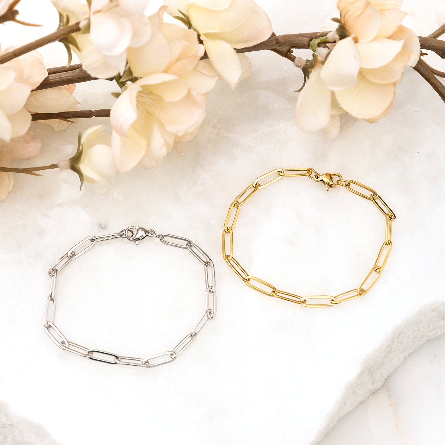 18K STAINLESS STEEL NON TARNISH PAPERCLIP BRACELET