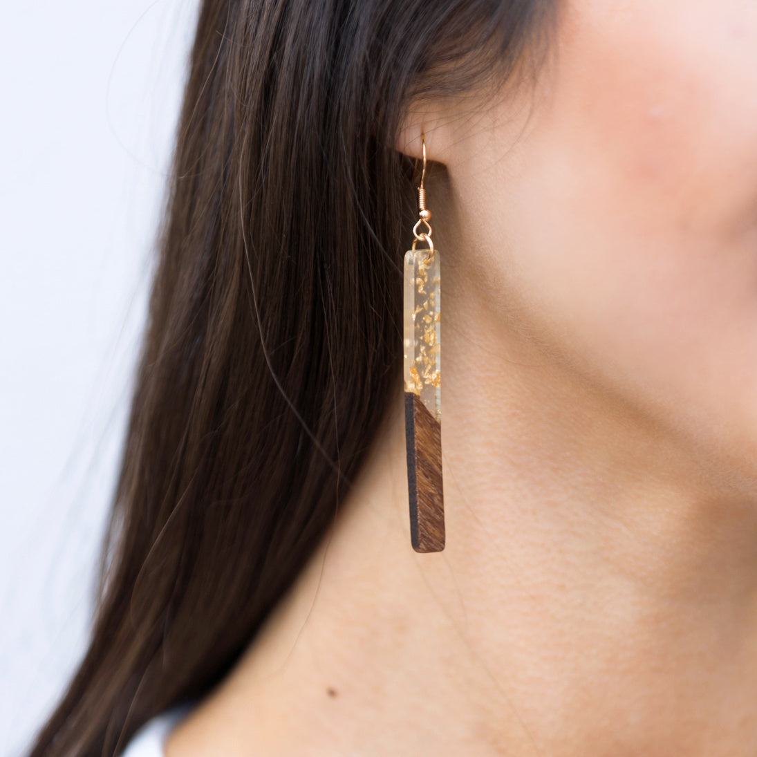 Gold Fleck Resin Wood Earrings