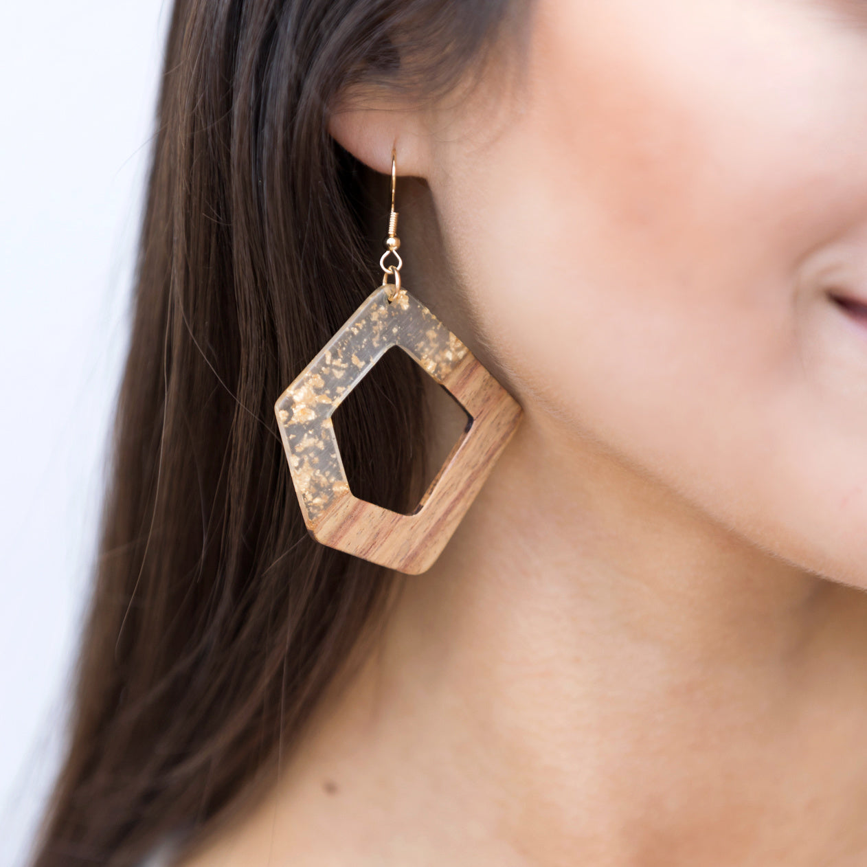 Gold Fleck Resin Wood Earrings