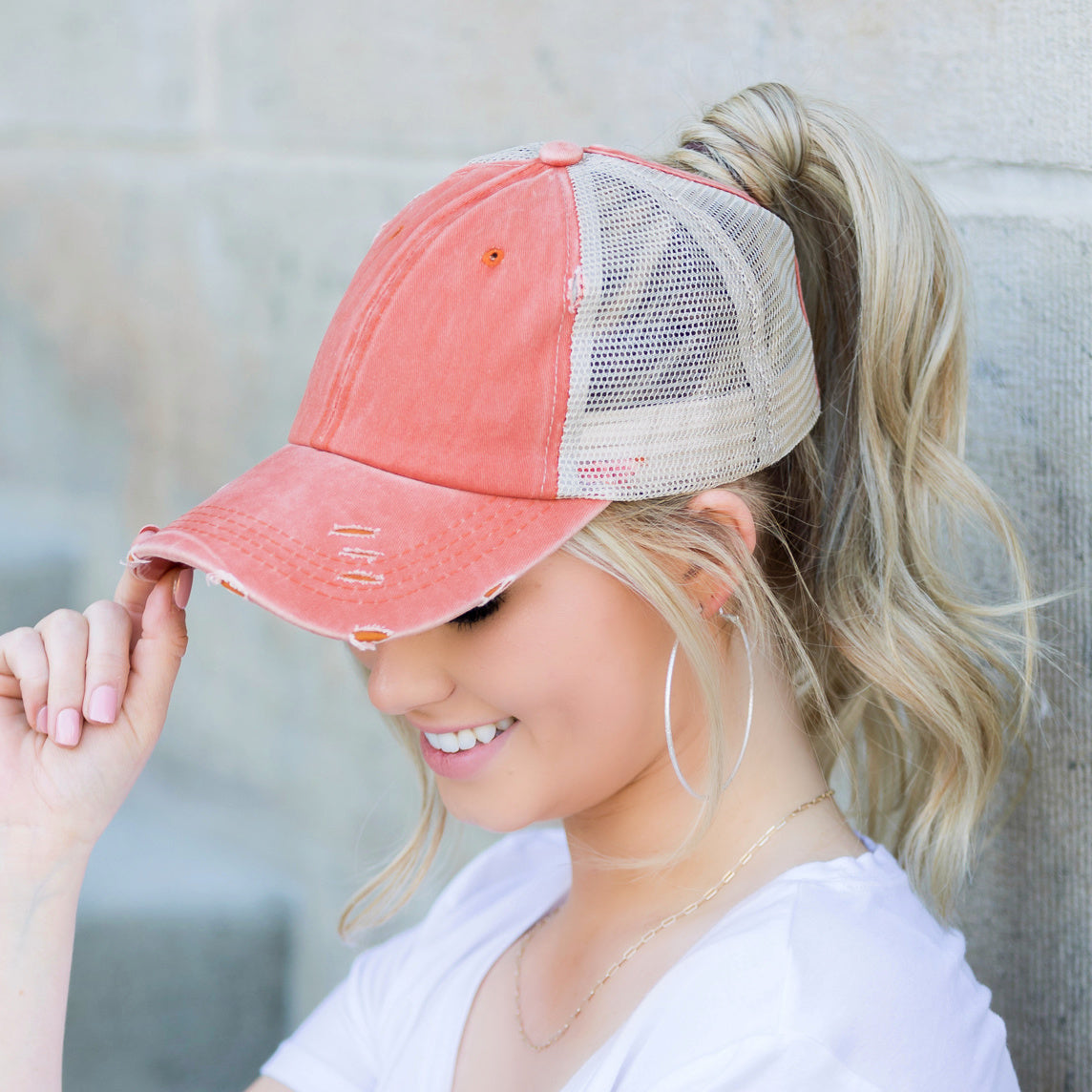 Distressed Messy Bun Hat Cap