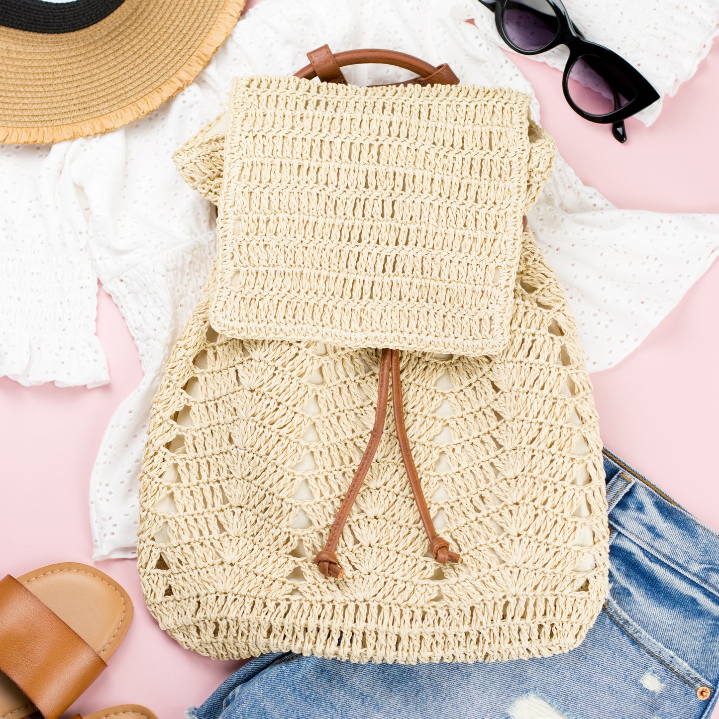 Woven Straw Backpack