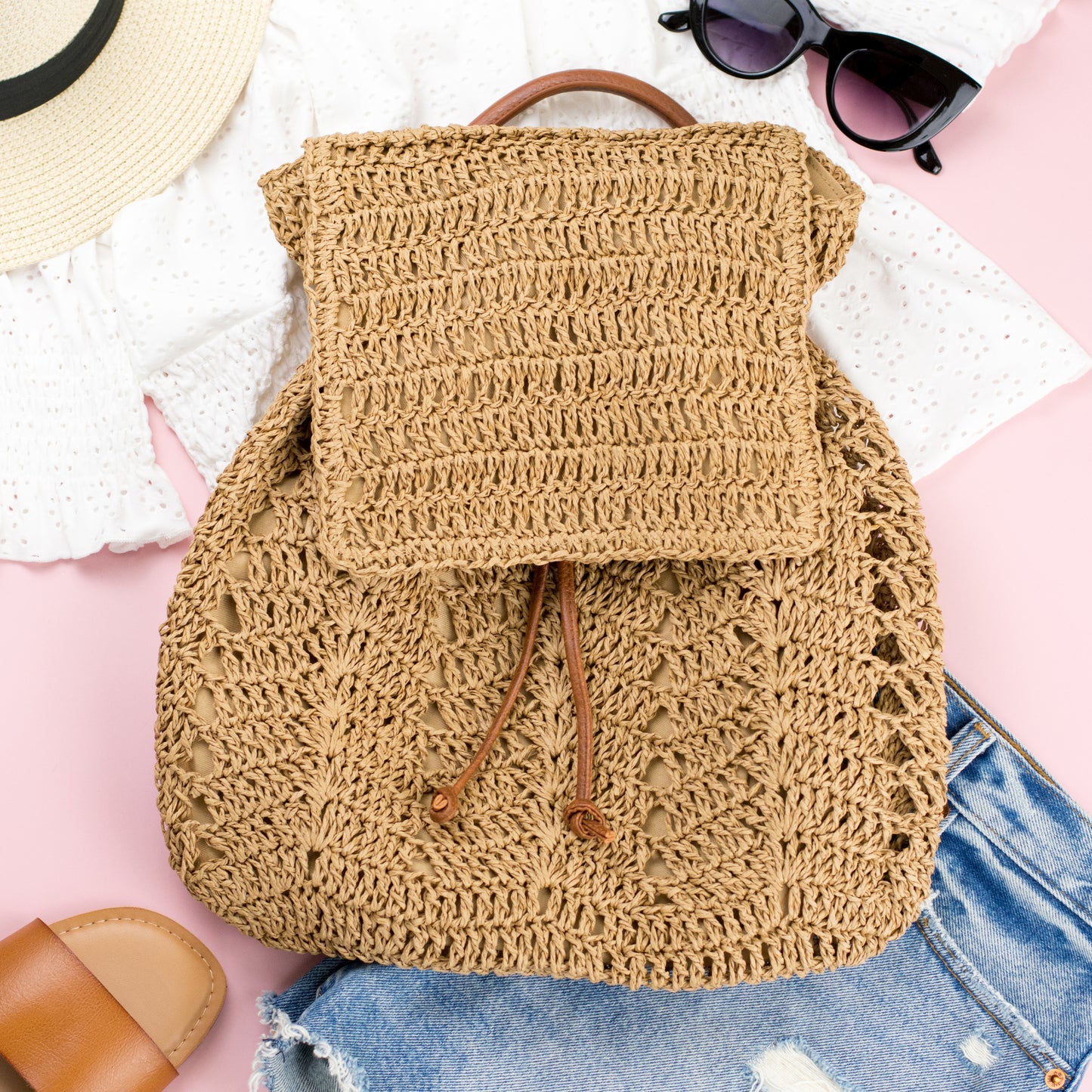 Woven Straw Backpack