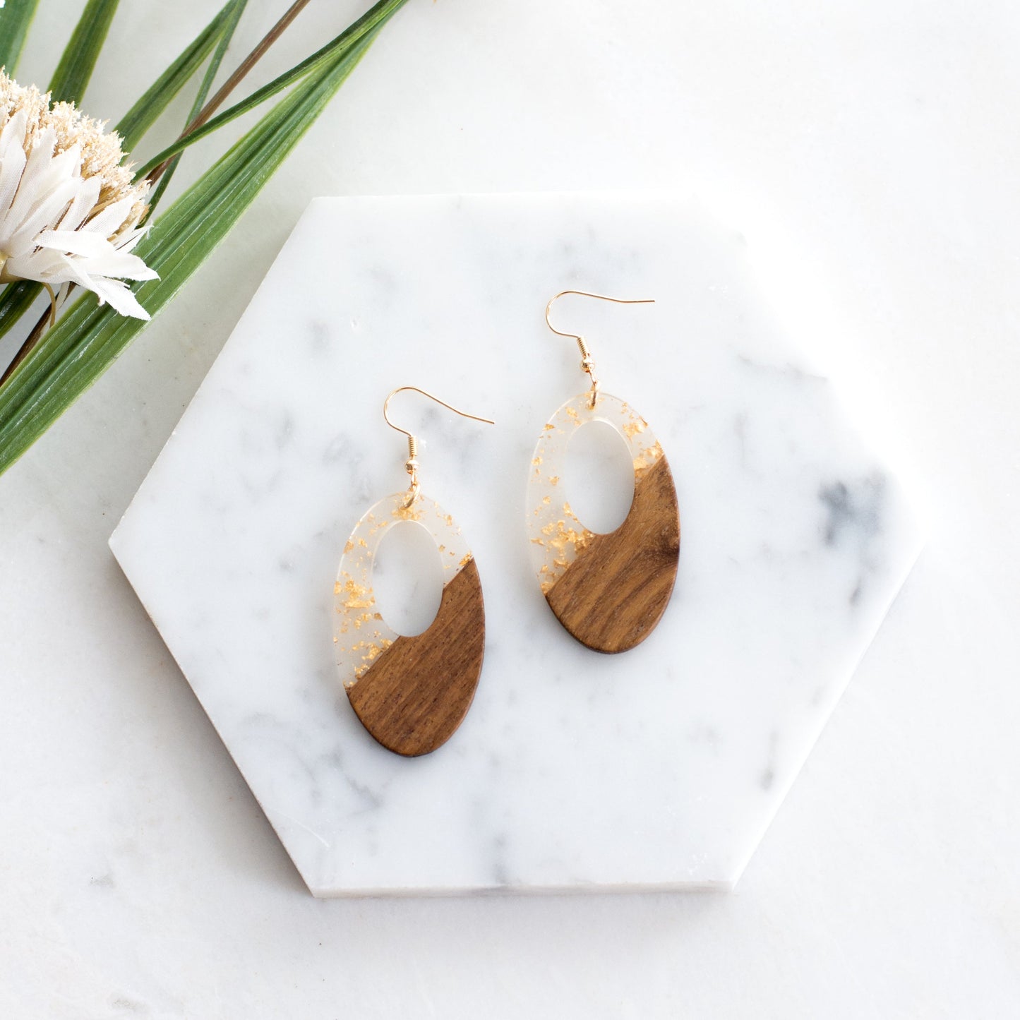 Gold Fleck Resin Wood Earrings