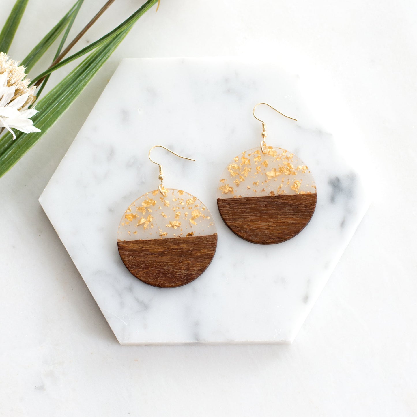 Gold Fleck Resin Wood Earrings