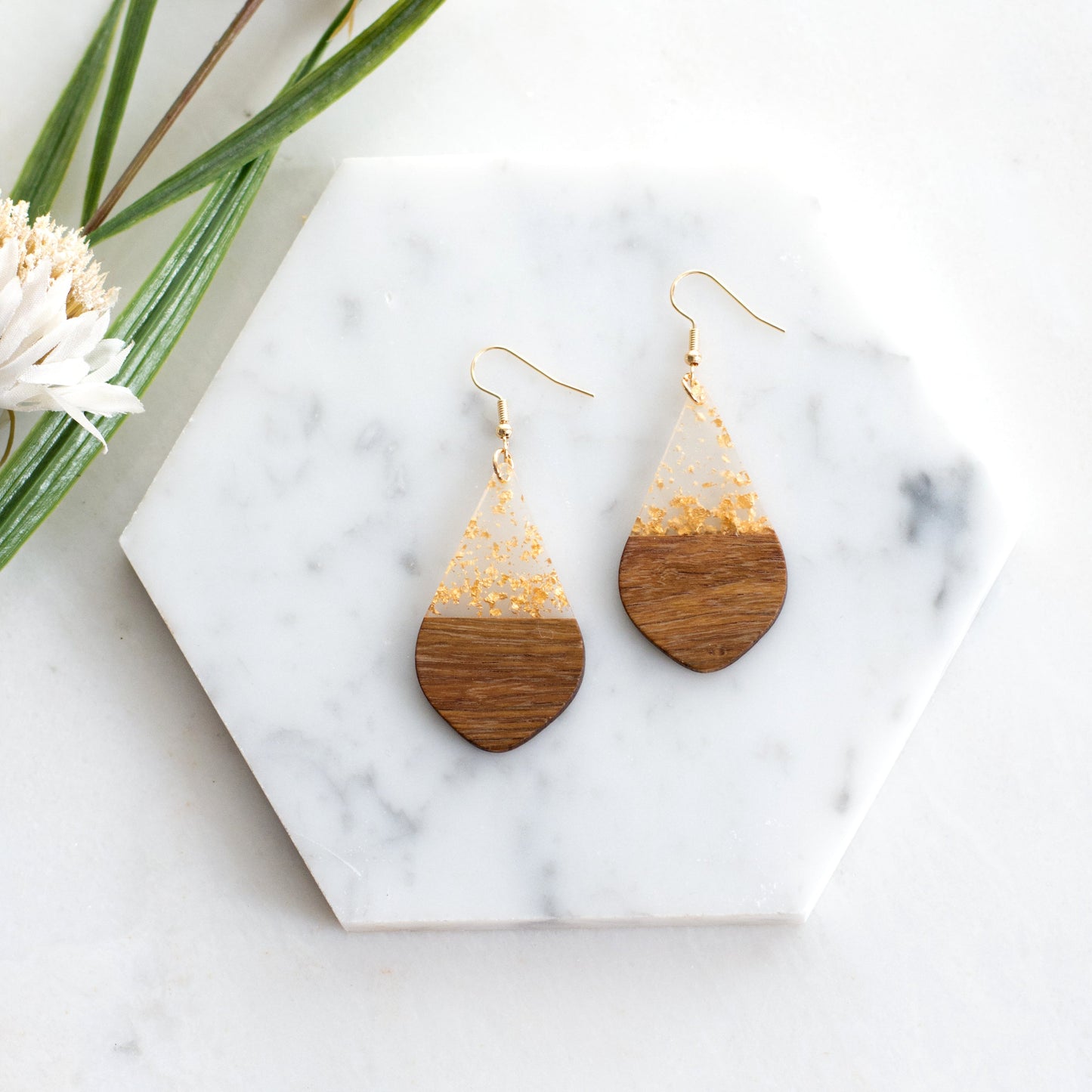Gold Fleck Resin Wood Earrings