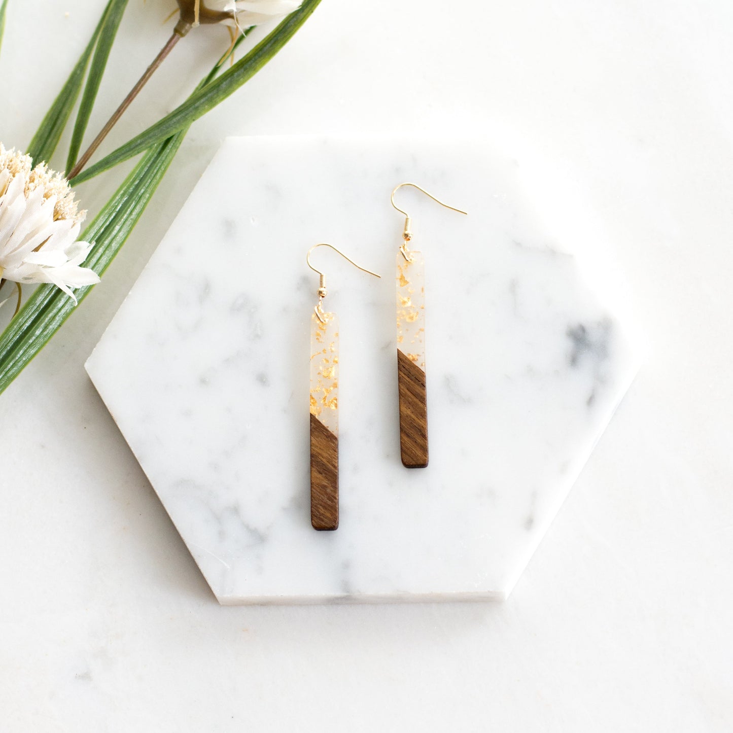 Gold Fleck Resin Wood Earrings