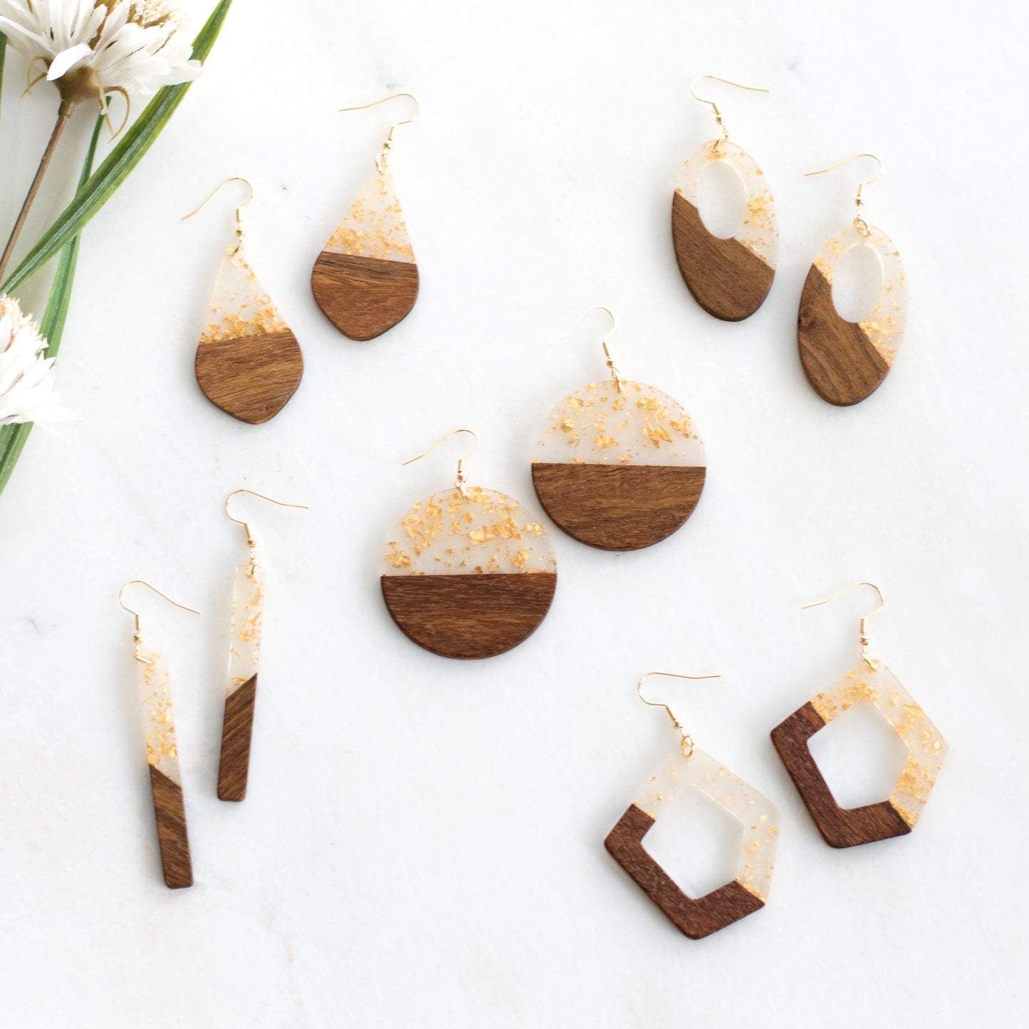 Gold Fleck Resin Wood Earrings