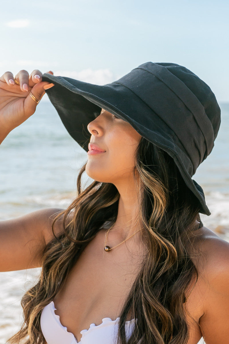 Tie Back Bucket Sunhat- Black