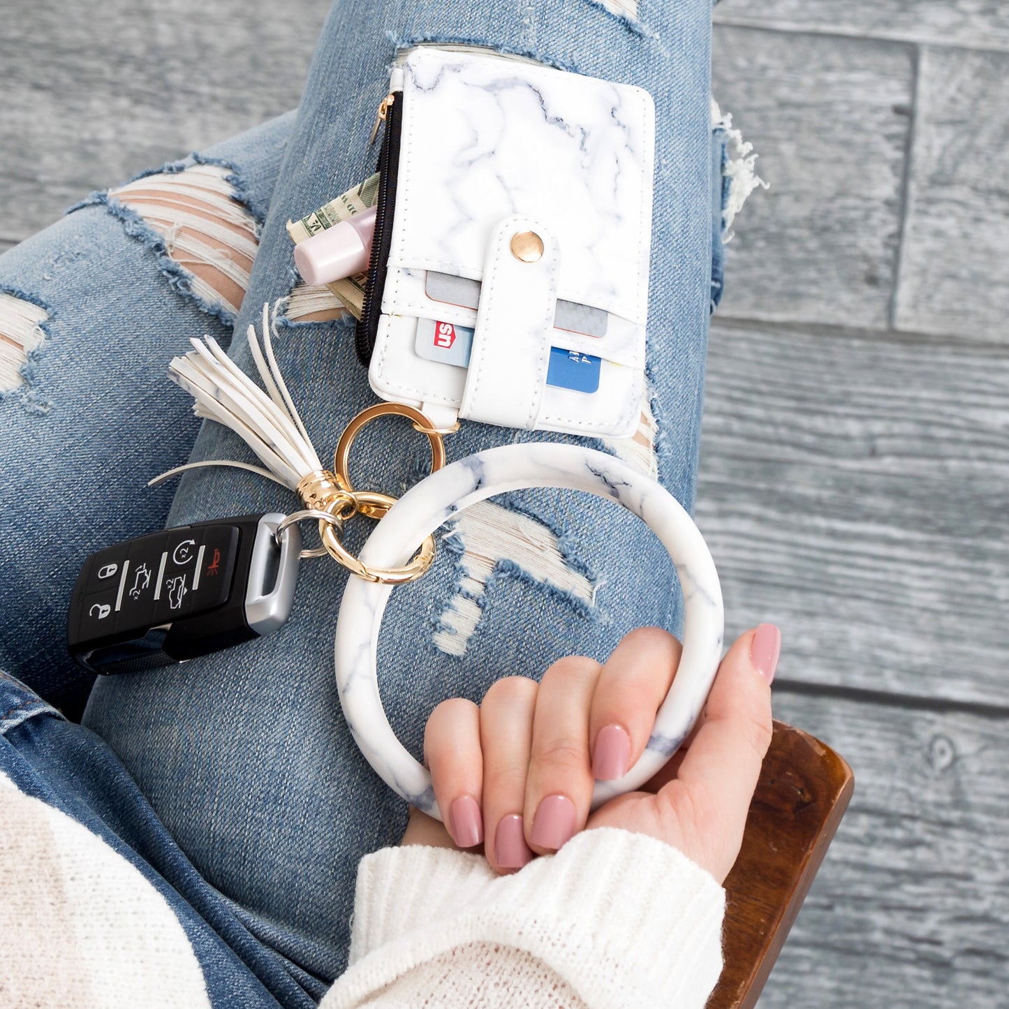 Key Ring ID Wallet Zip Bracelet