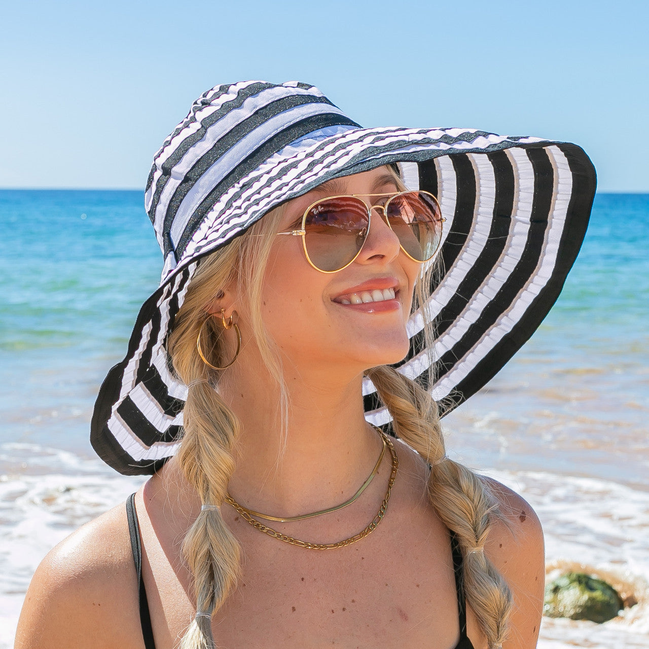 Stripe Bow Accent Sunhat- Black