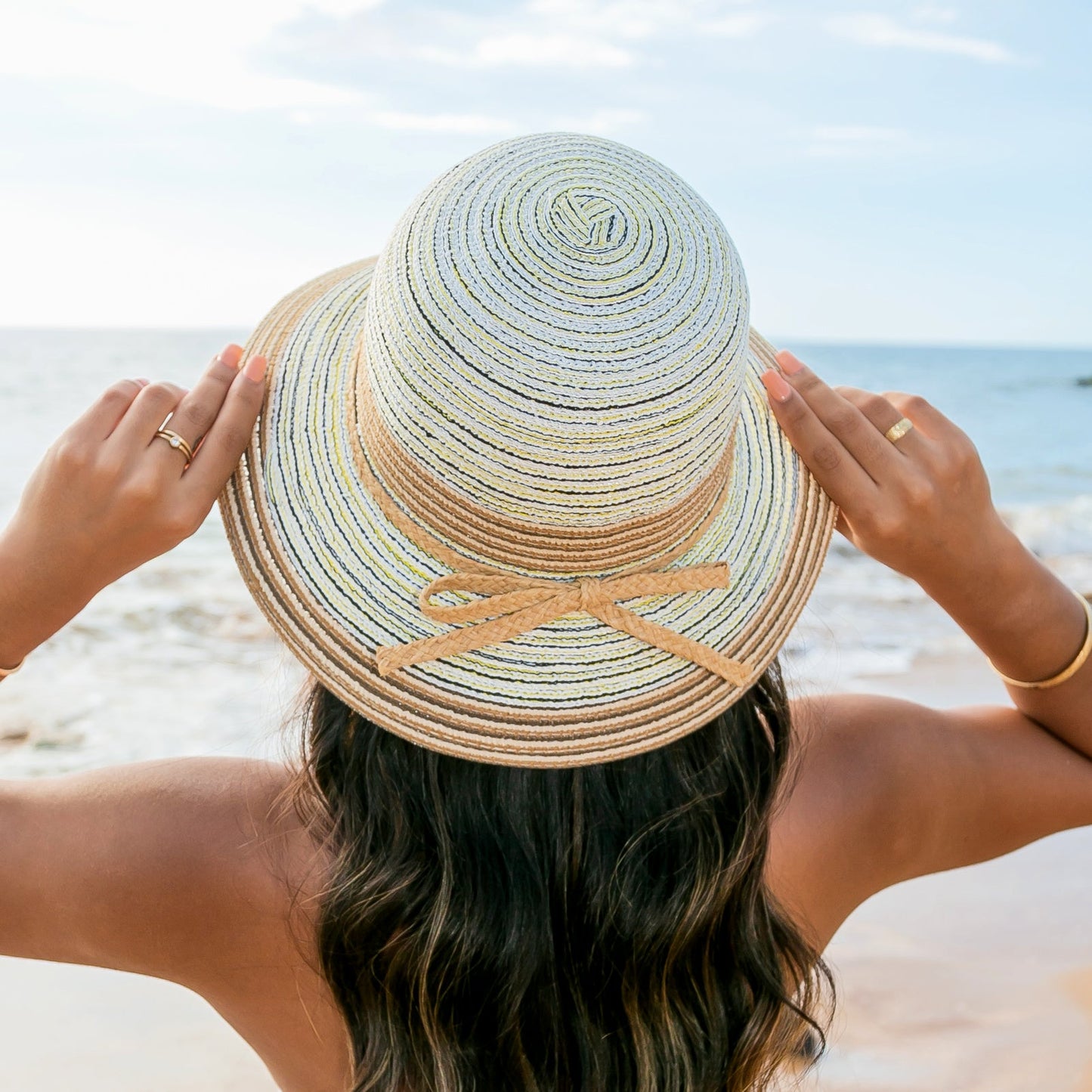 Multi-Stripe Bow Accent Sunhat