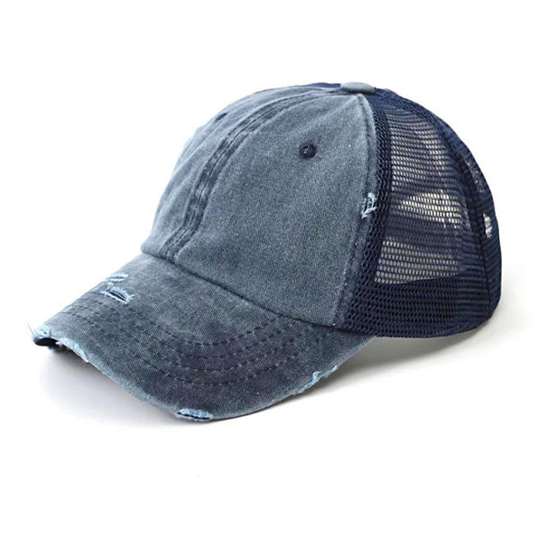 Distressed Messy Bun Hat Cap