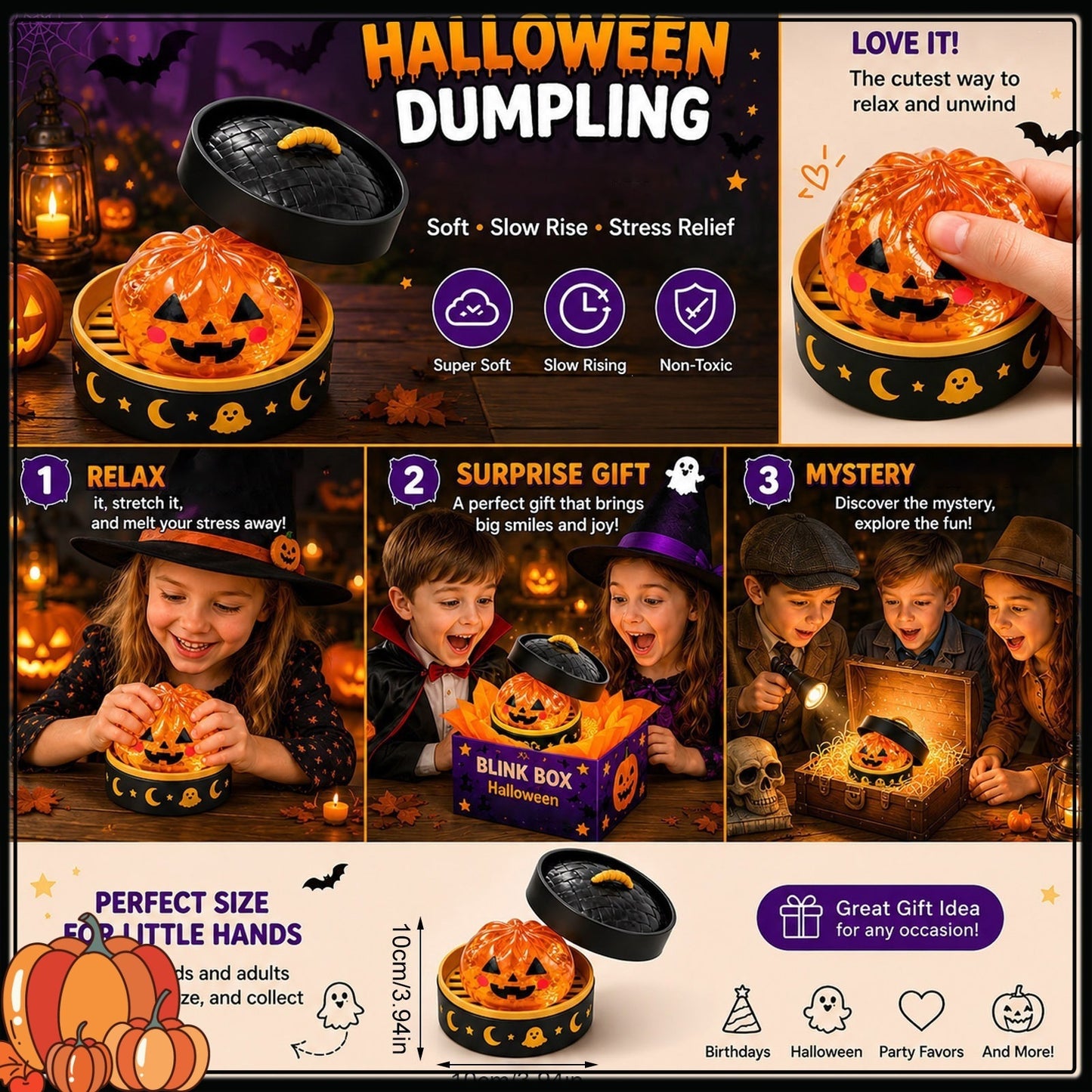 Halloween Glitter Pectin Gel Filled Dumpling Squishy Toy