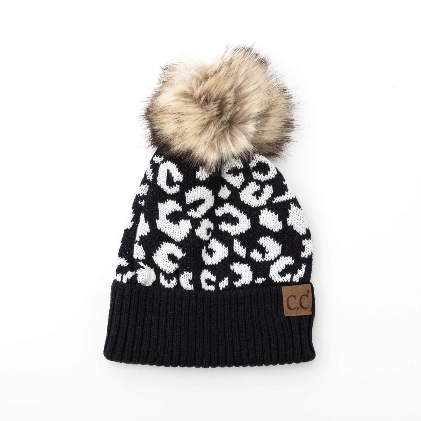 C.C® Natural Leopard Pom Beanie