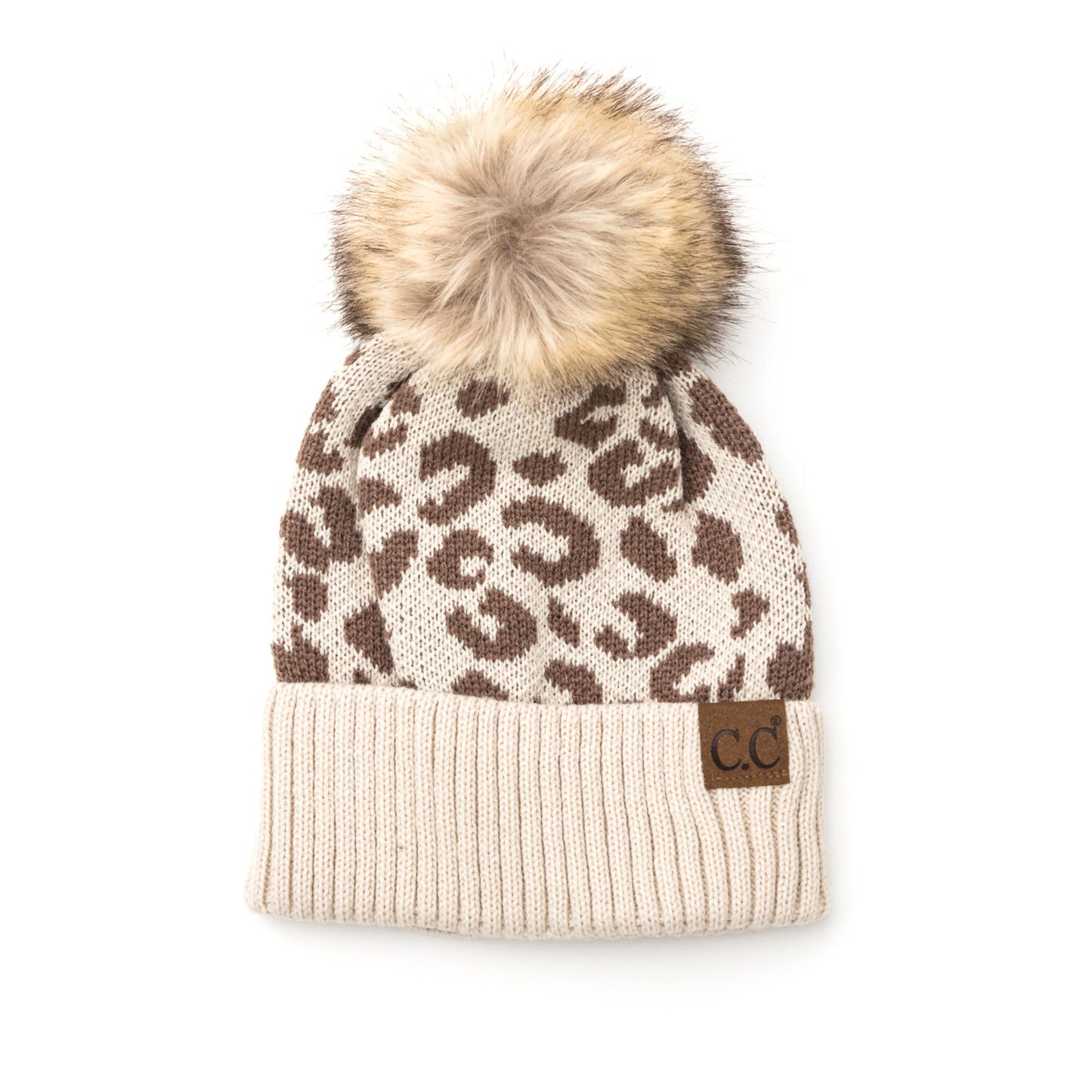 C.C® Natural Leopard Pom Beanie