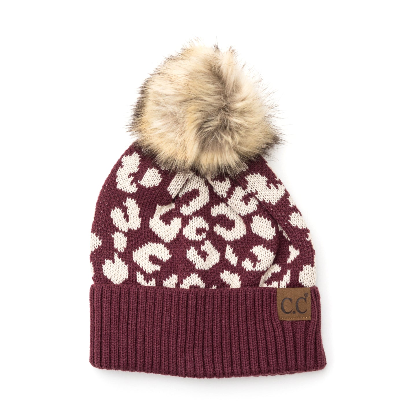 C.C® Natural Leopard Pom Beanie