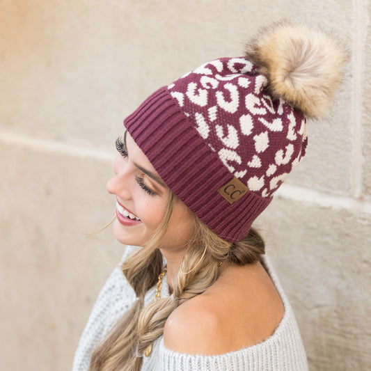 C.C® Natural Leopard Pom Beanie