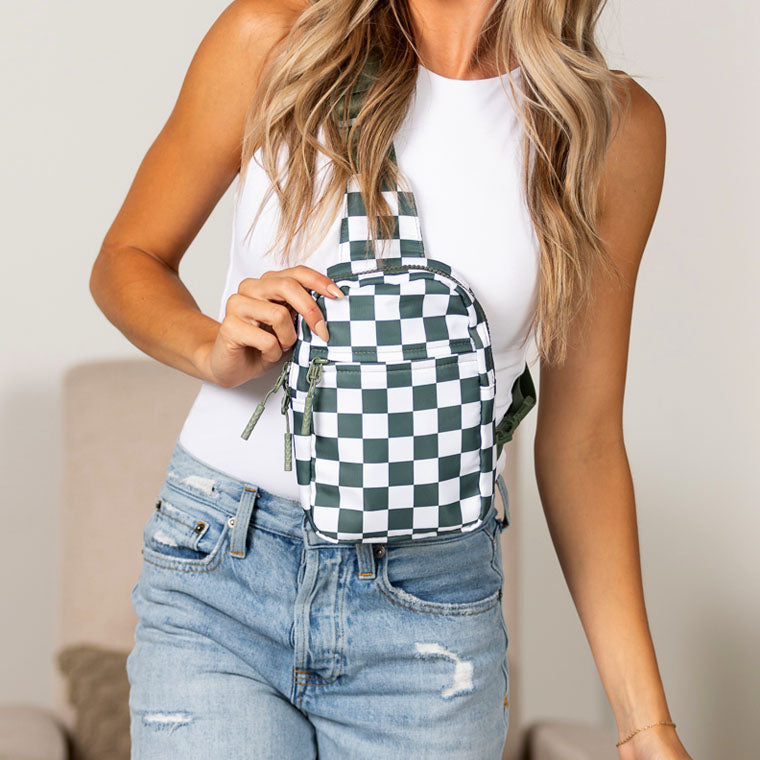 Kenzie Nylon Checkered Sling Bag